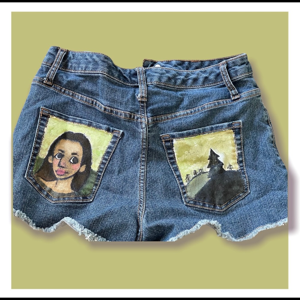 Custom Painted Mona Lisa Shorts